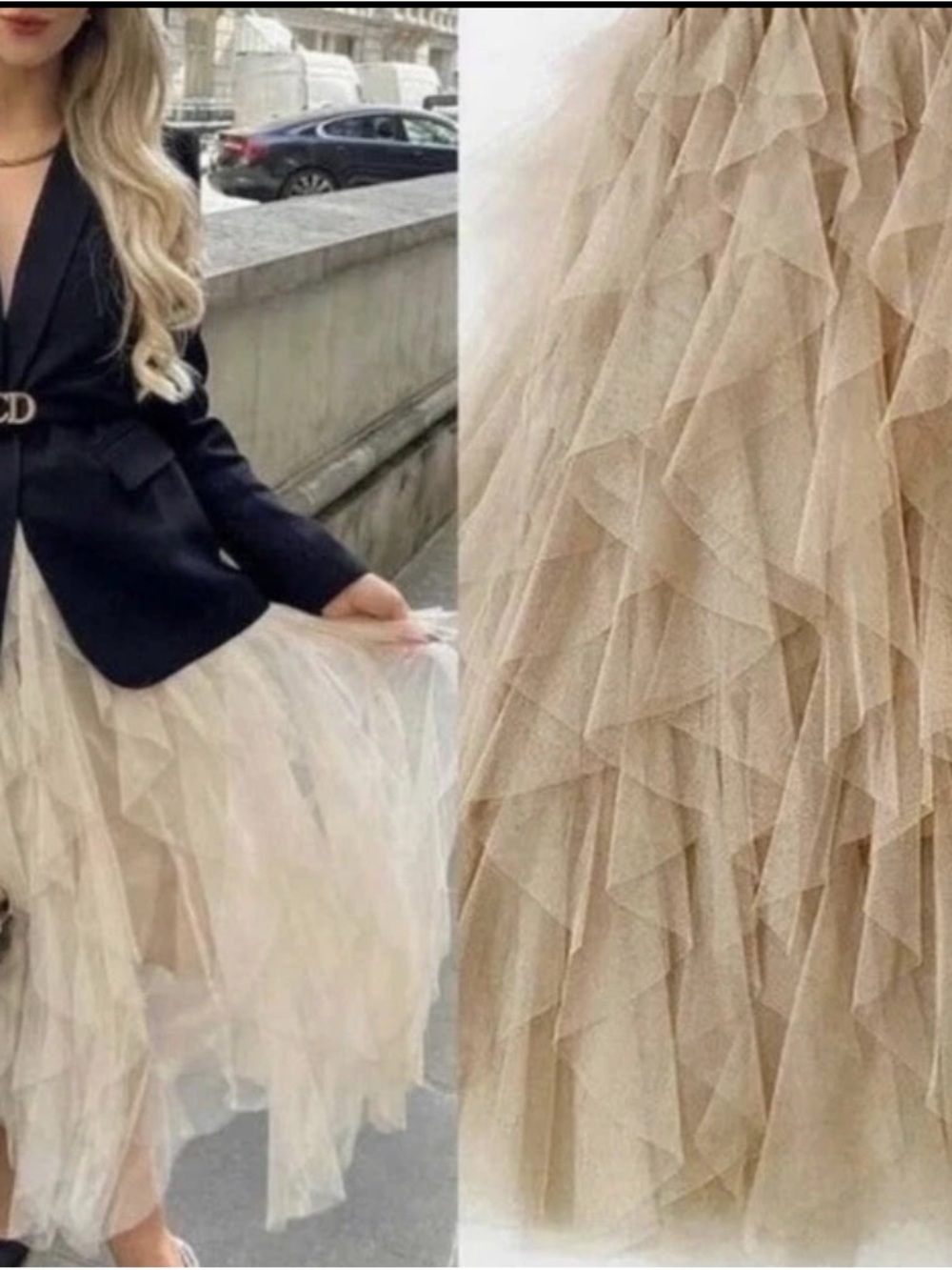 Beige Tulle Ruffle Tier Skirt Size S New